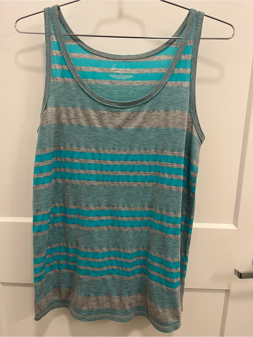 Lane Bryant Teal and Gray Striped Top